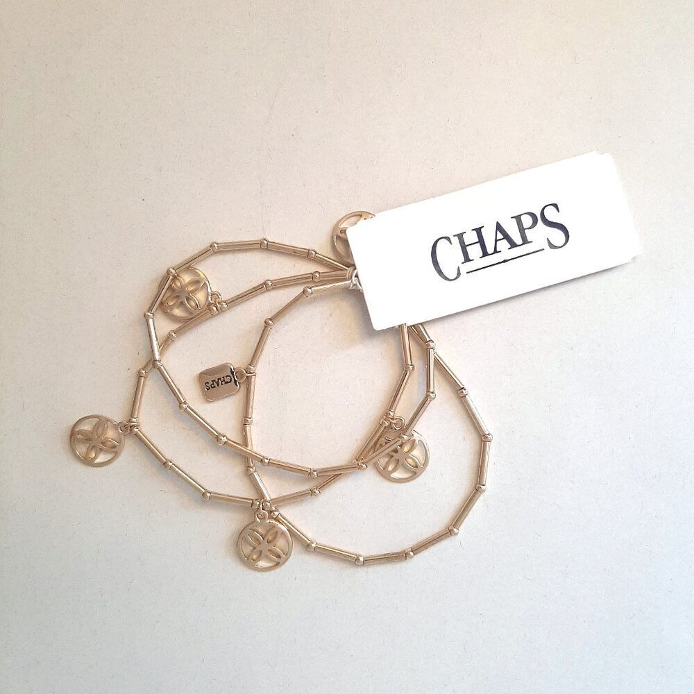 Chaps Set of Three Bracelet with Charms Gold Tone